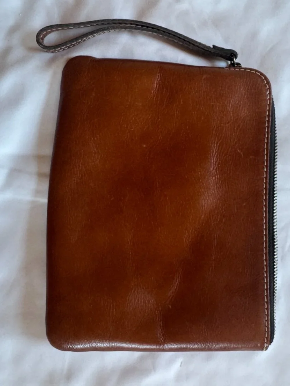 Brown Tooled Leather Wristlet Clutch Wallet